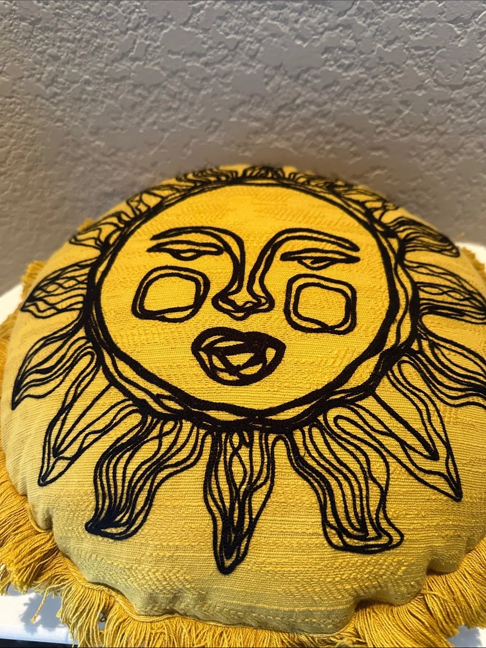 Opalhouse x Jungalow Sun Face Round Throw Pillow 16” Boho Fringe Yellow - Picture 3 of 5